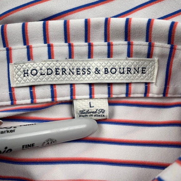 Holderness & Bourne Polo Shirt Mens Large White Old Memorial Golf Tailored Fit - Picture 7 of 11
